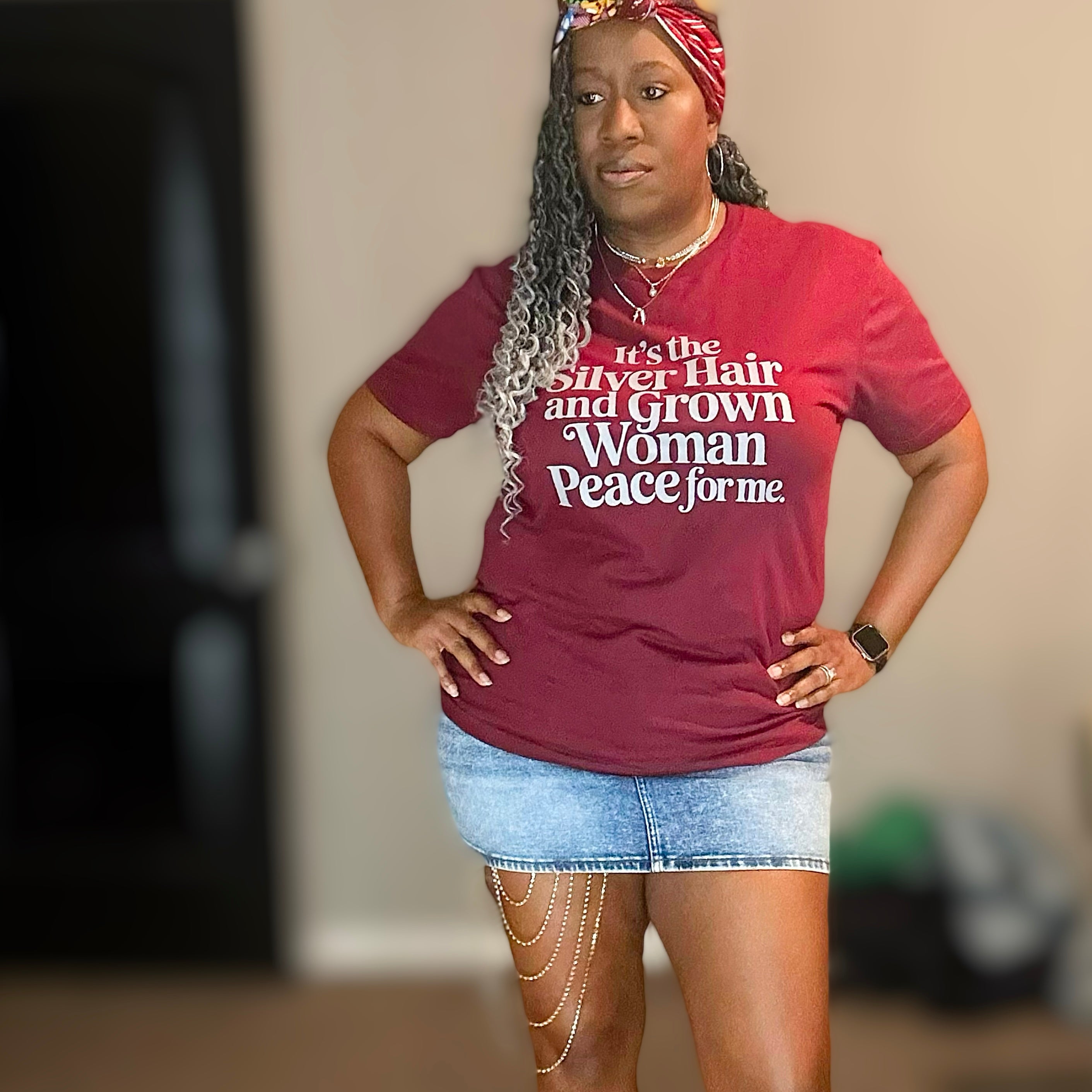 Silver Hair Grown Woman Peace Tee